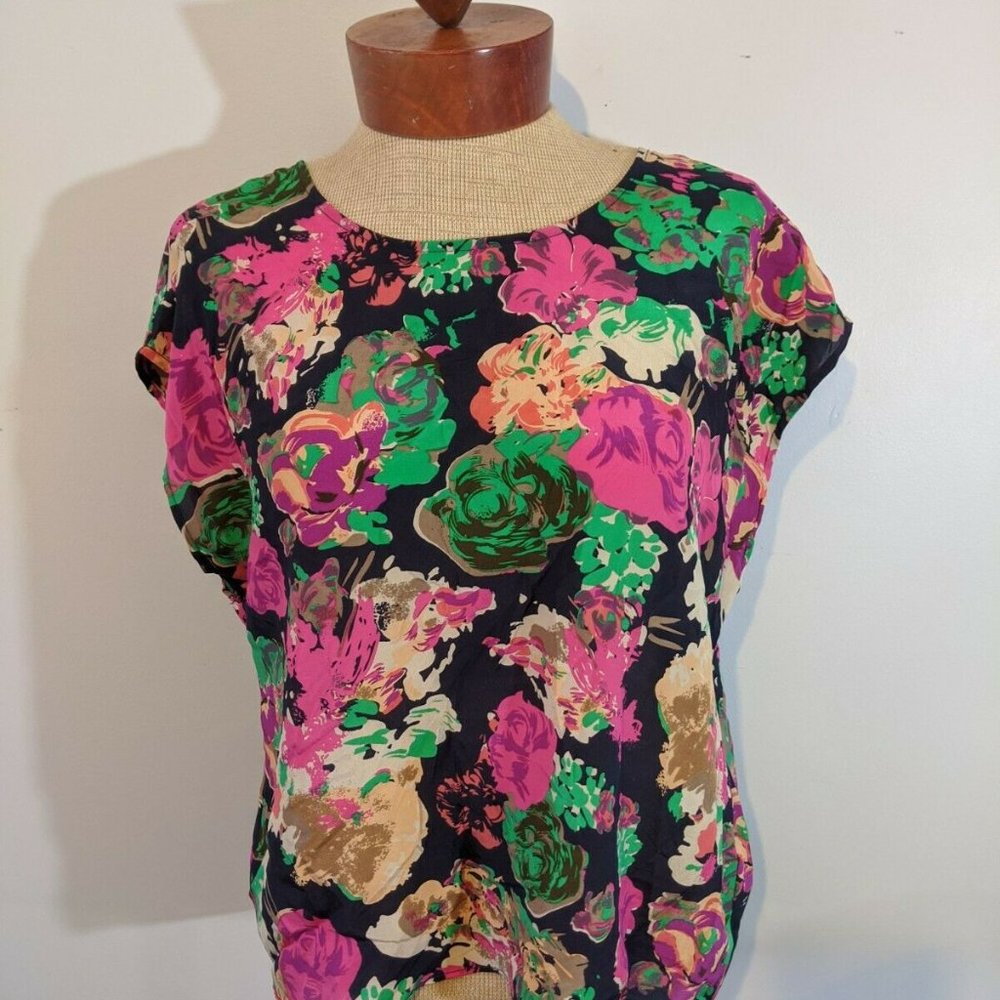 Anthro Succulent Print hi-low Silk Blouse